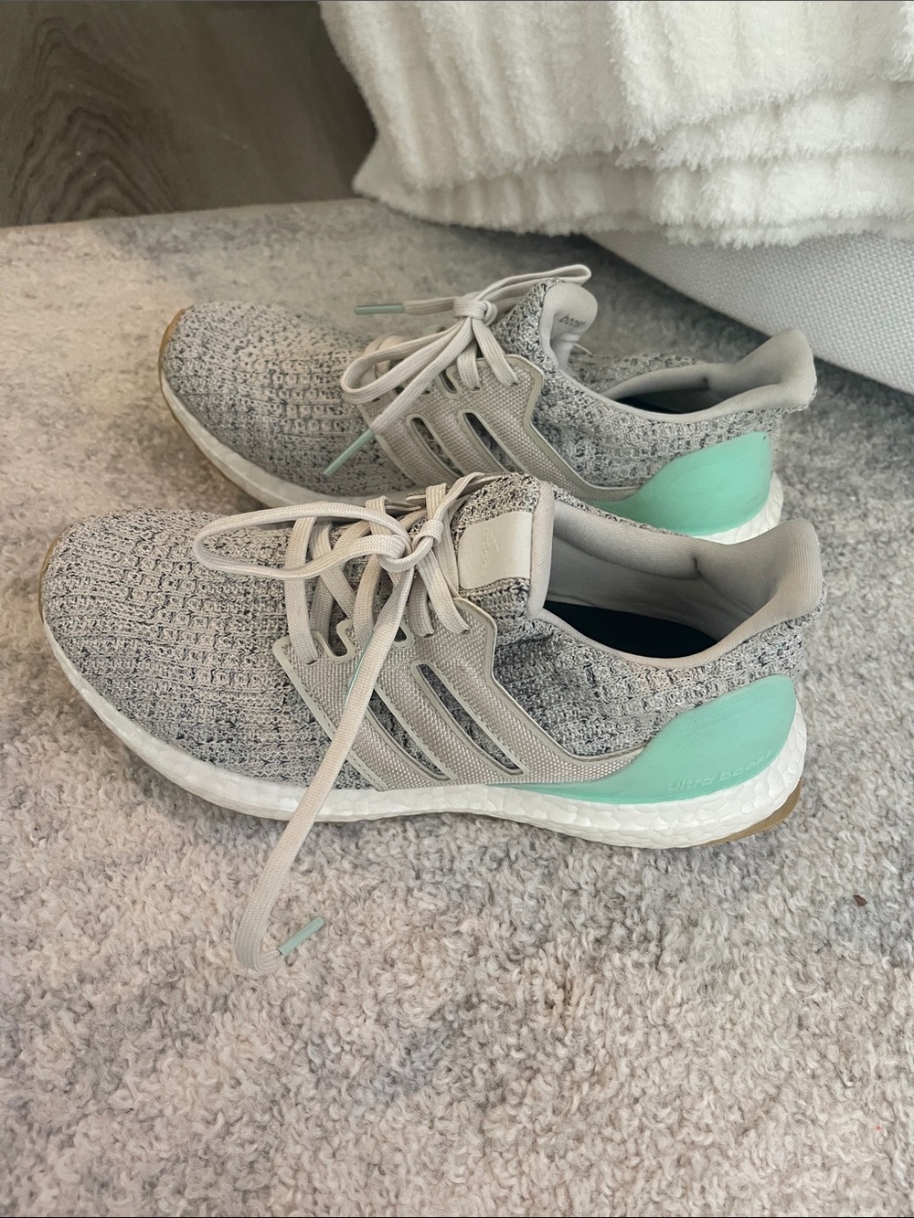 adidas Women's Grey Knit Sneakers with Mint Heel